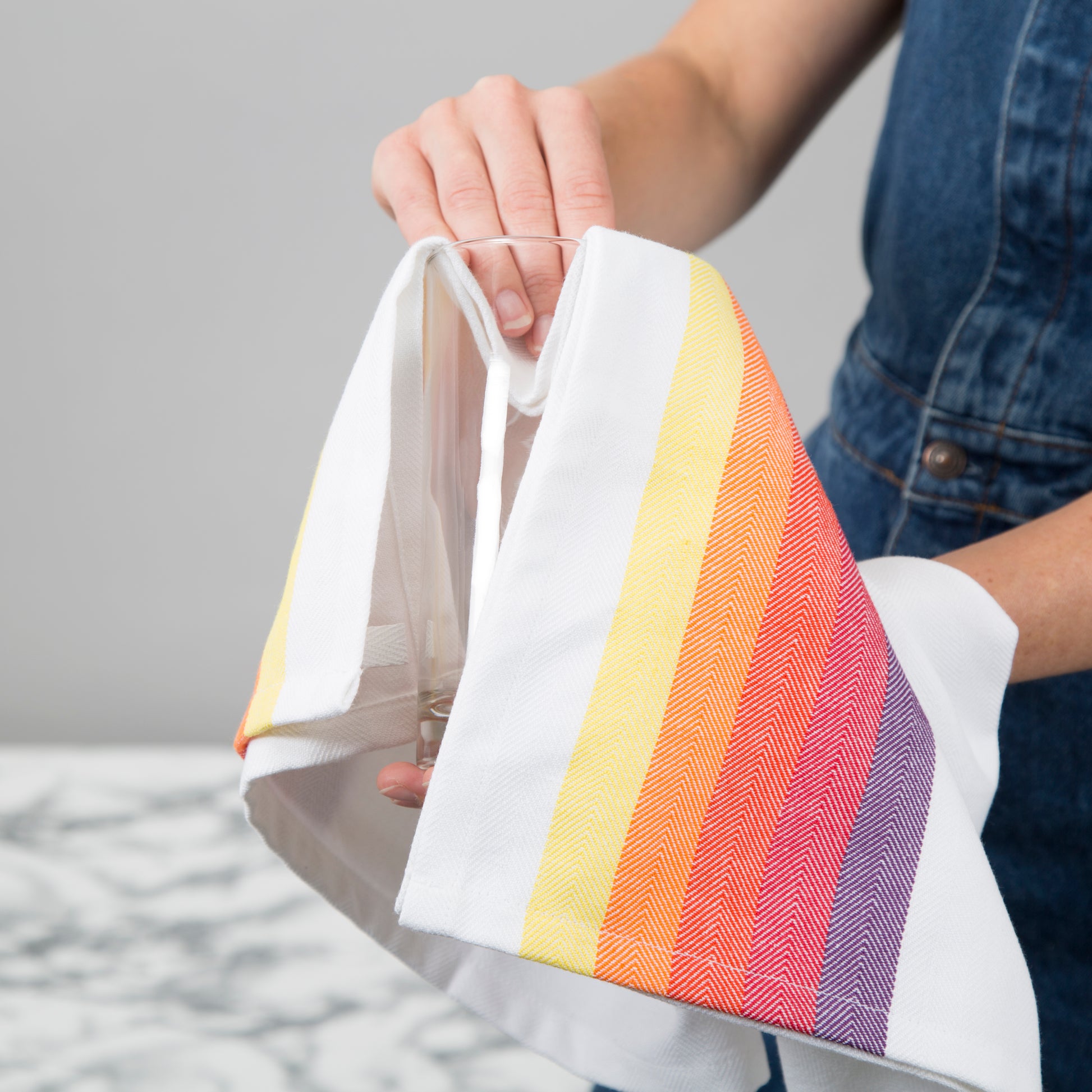 Set of 5 Multi-Coloured Herringbone Cotton Tea Towels in Six Colours - Sticky Toffee Store