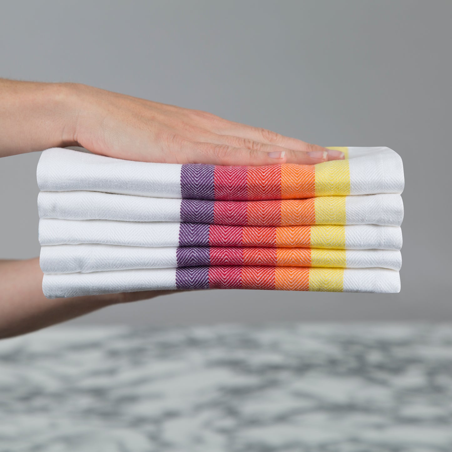 Set of 5 Multi-Coloured Herringbone Cotton Tea Towels in Six Colours - Sticky Toffee Store
