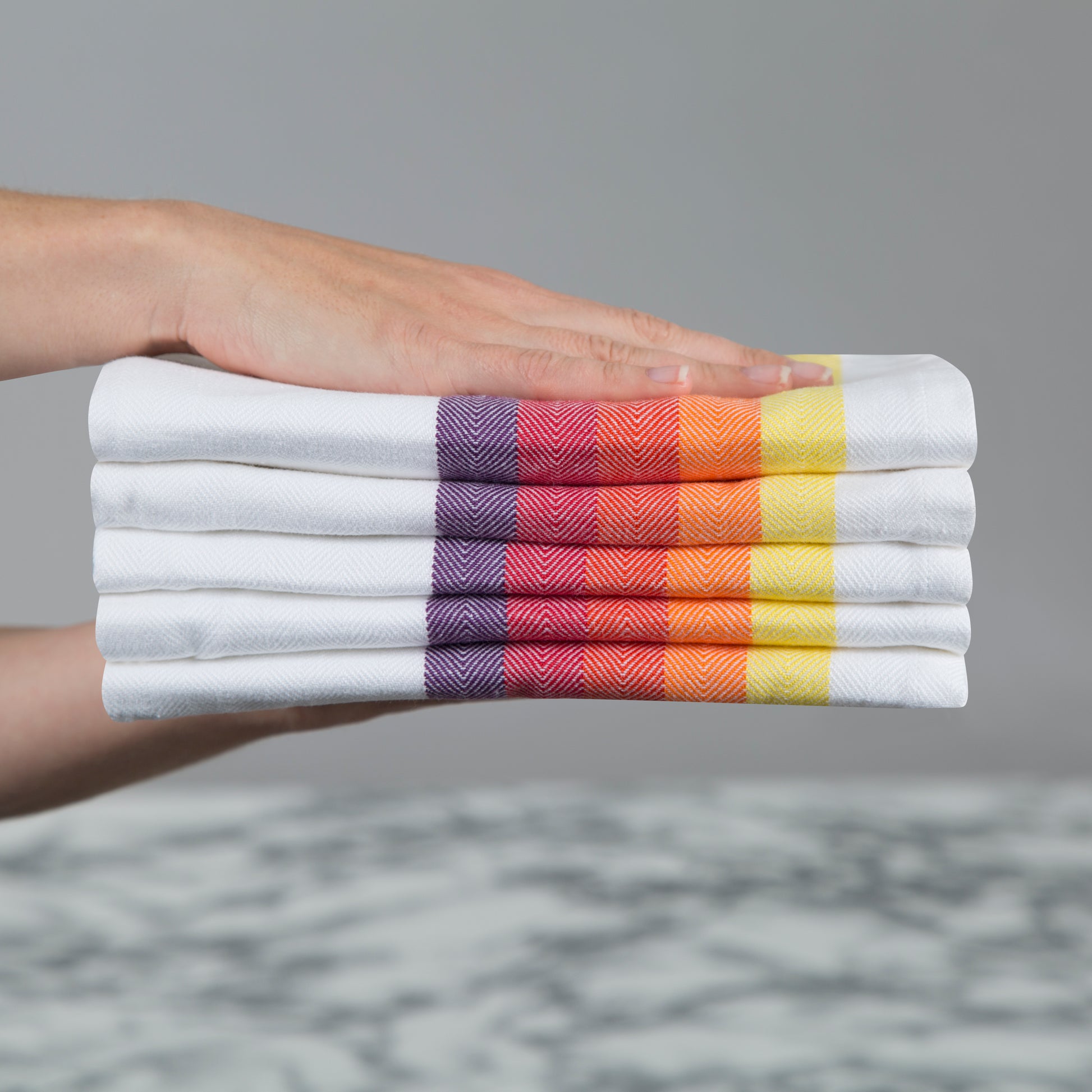 Set of 5 Multi-Coloured Herringbone Cotton Tea Towels in Six Colours - Sticky Toffee Store
