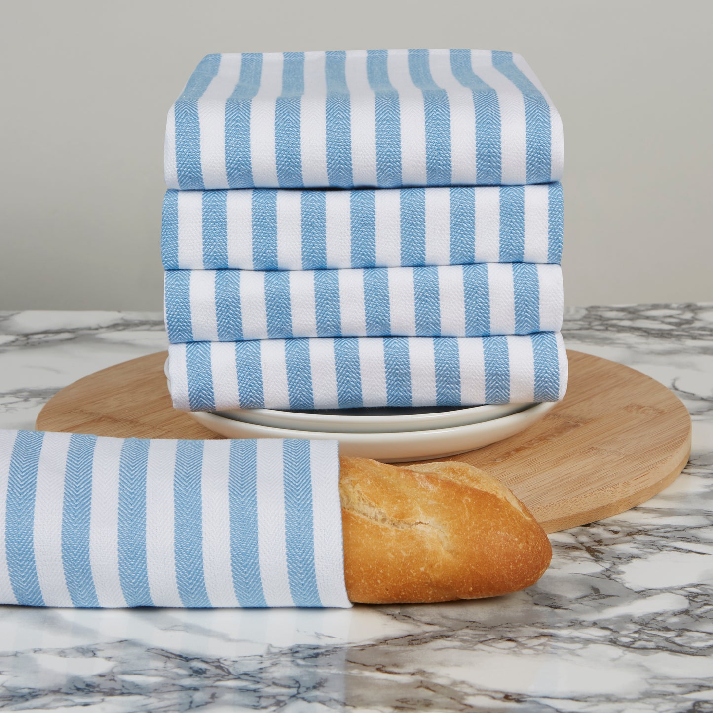 Set of 5 Thick Woven Herringbone Pin Stripe Thick Cotton Tea Towels in Three Colours - Cornwall Chic - Sticky Toffee Store