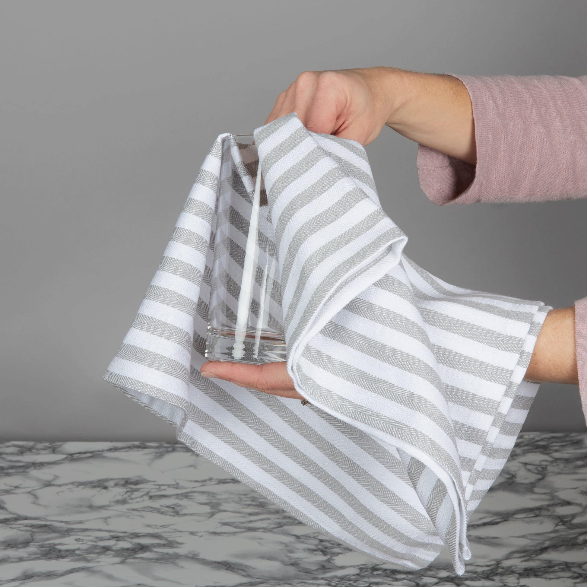 Set of 5 Thick Woven Herringbone Pin Stripe Thick Cotton Tea Towels in Three Colours - Cornwall Chic - Sticky Toffee Store