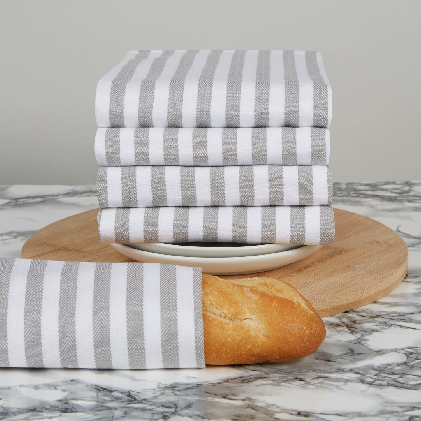 Set of 5 Thick Woven Herringbone Pin Stripe Thick Cotton Tea Towels in Three Colours - Cornwall Chic - Sticky Toffee Store