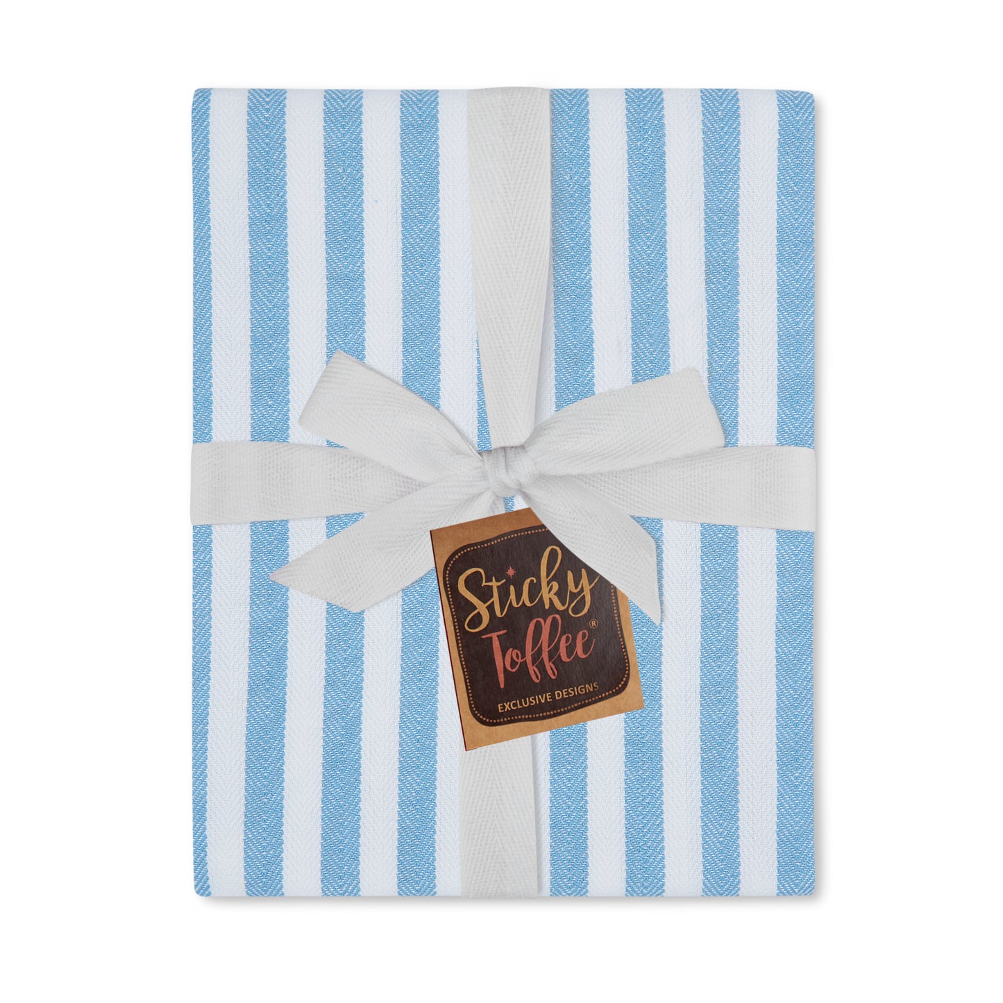 Set of 5 Thick Woven Herringbone Pin Stripe Thick Cotton Tea Towels in Three Colours - Cornwall Chic - Sticky Toffee Store
