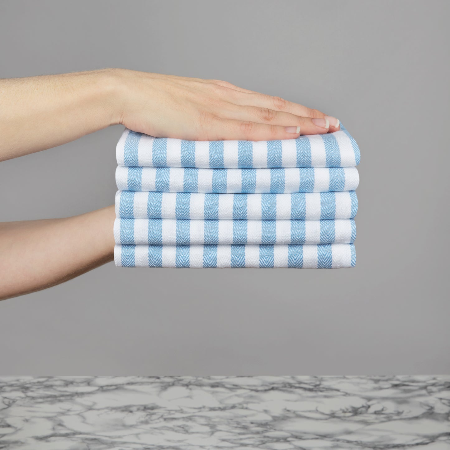 Set of 5 Thick Woven Herringbone Pin Stripe Thick Cotton Tea Towels in Three Colours - Cornwall Chic - Sticky Toffee Store