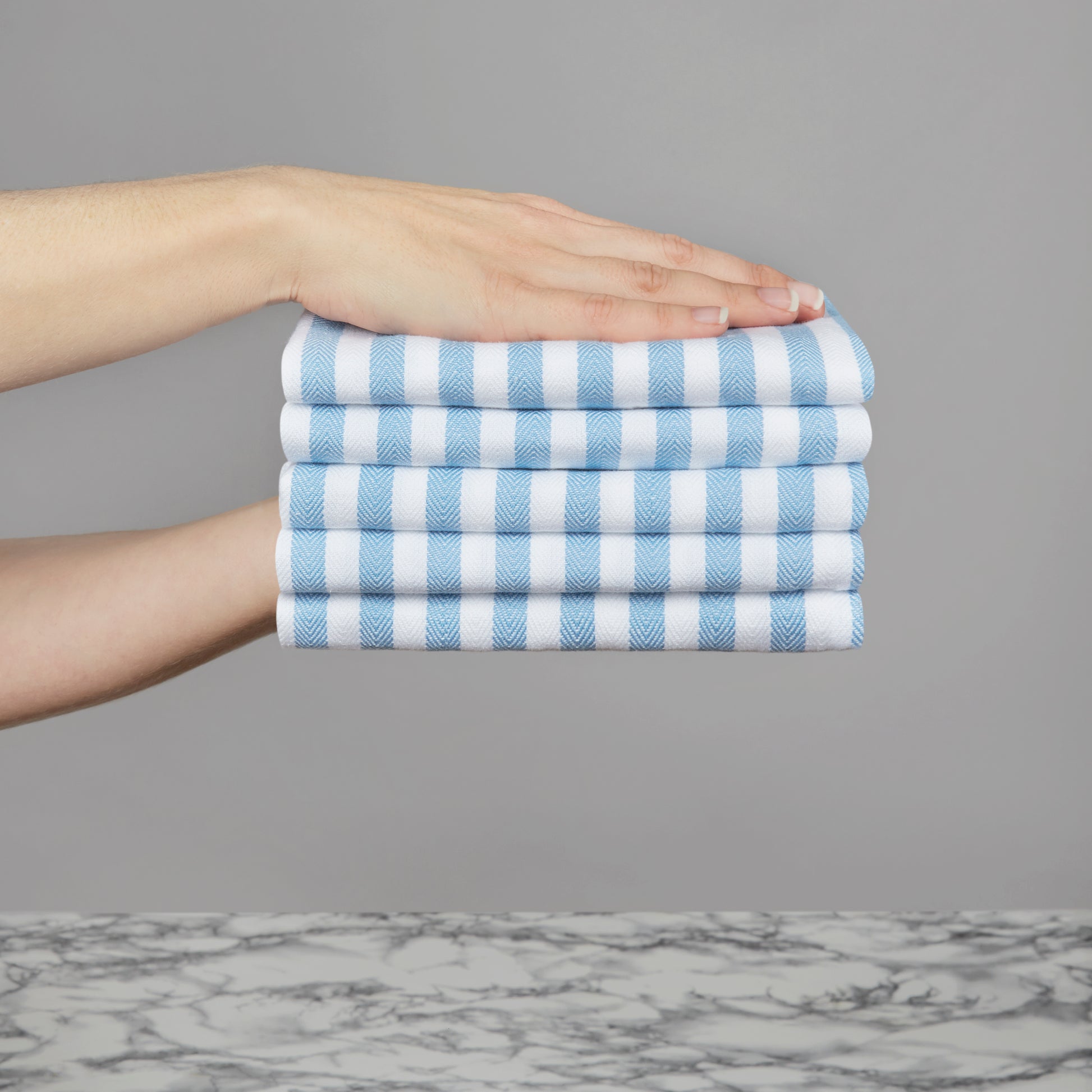 Set of 5 Thick Woven Herringbone Pin Stripe Thick Cotton Tea Towels in Three Colours - Cornwall Chic - Sticky Toffee Store