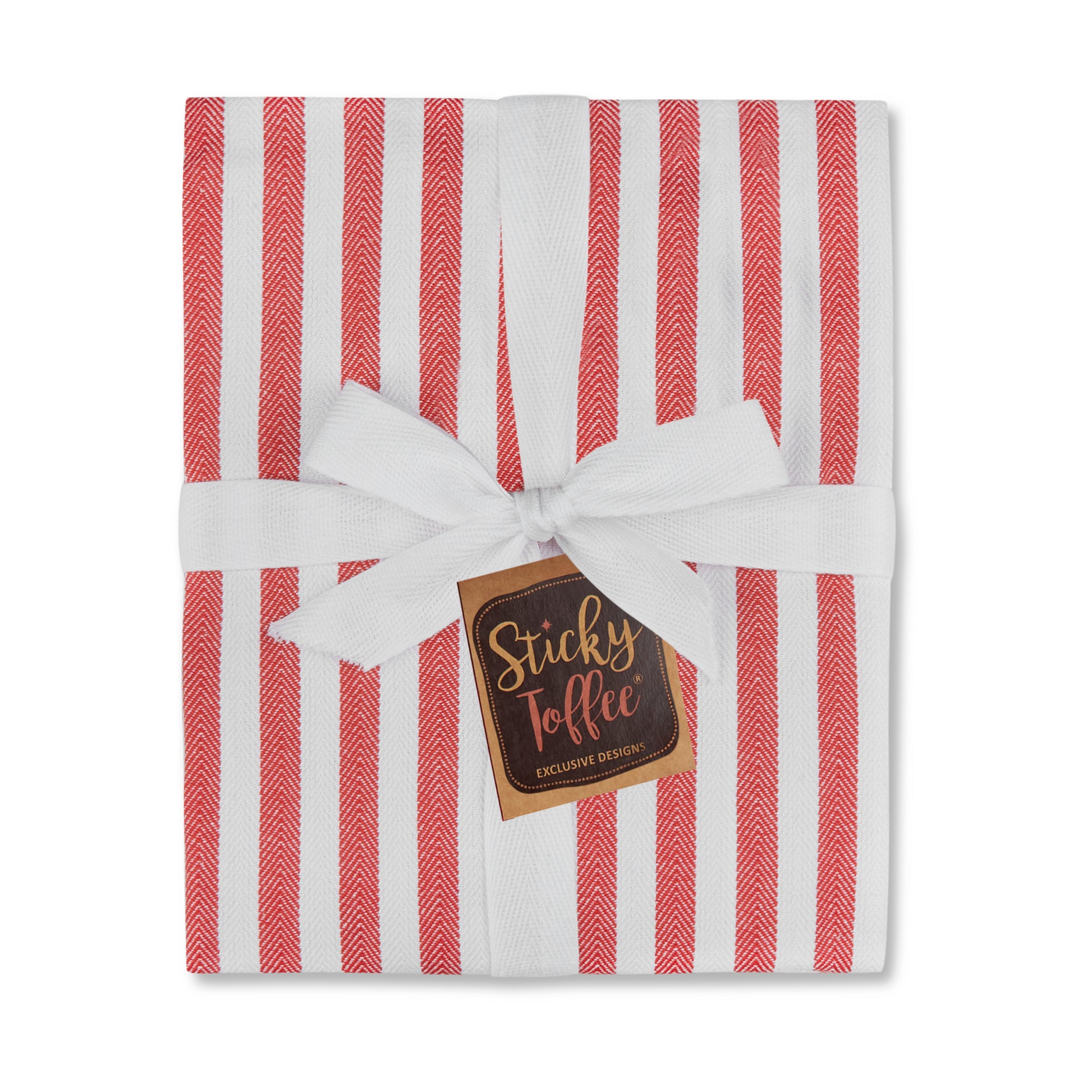 Set of 5 Thick Woven Herringbone Pin Stripe Thick Cotton Tea Towels in Three Colours - Cornwall Chic - Sticky Toffee Store
