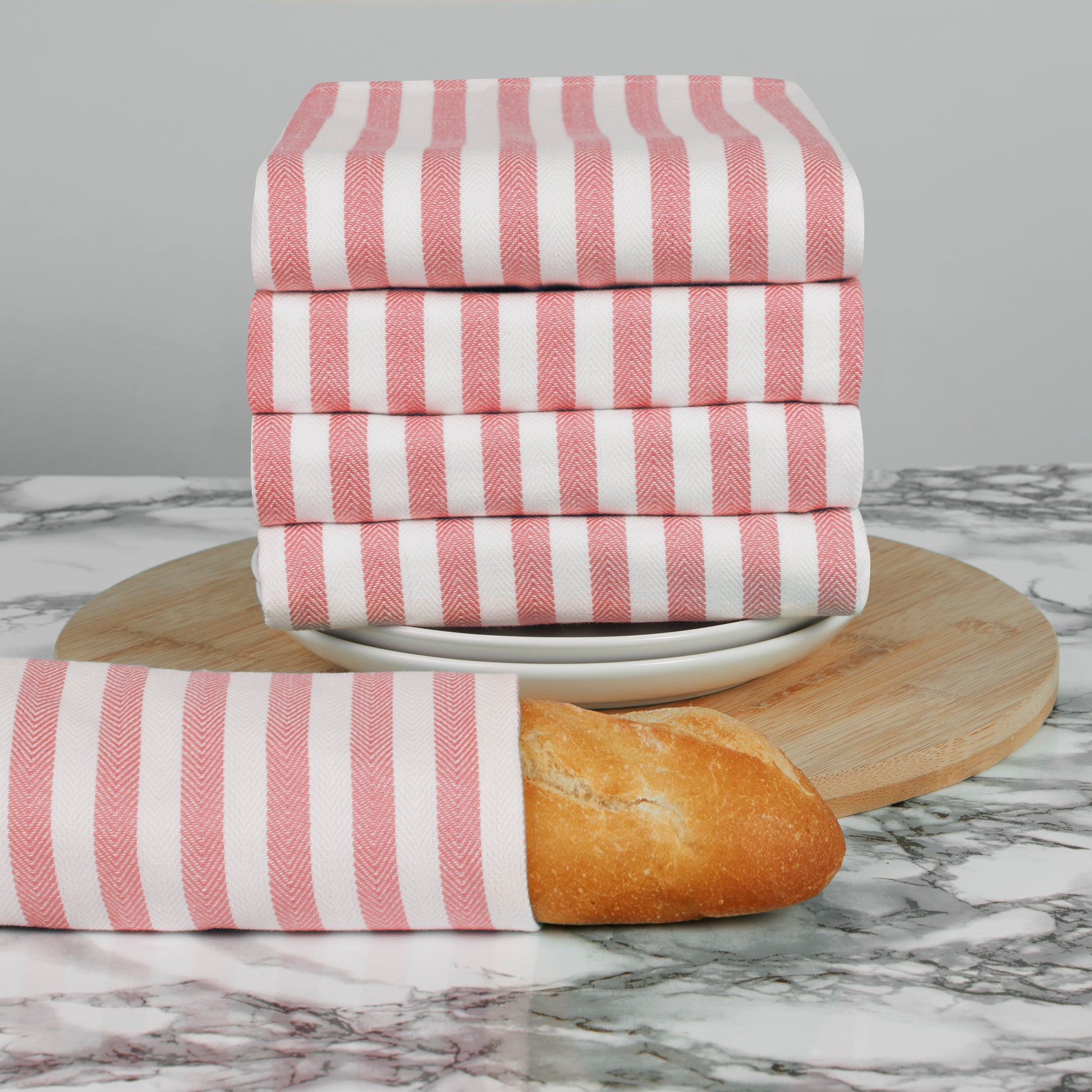 Set of 5 Thick Woven Herringbone Pin Stripe Thick Cotton Tea Towels in Three Colours - Cornwall Chic - Sticky Toffee Store