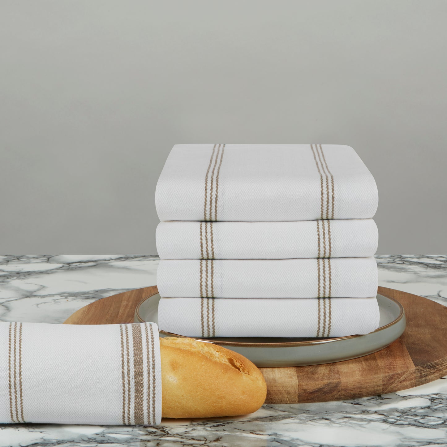 Set of 5 Herringbone Stripe Cotton Tea Towels in Three Colours