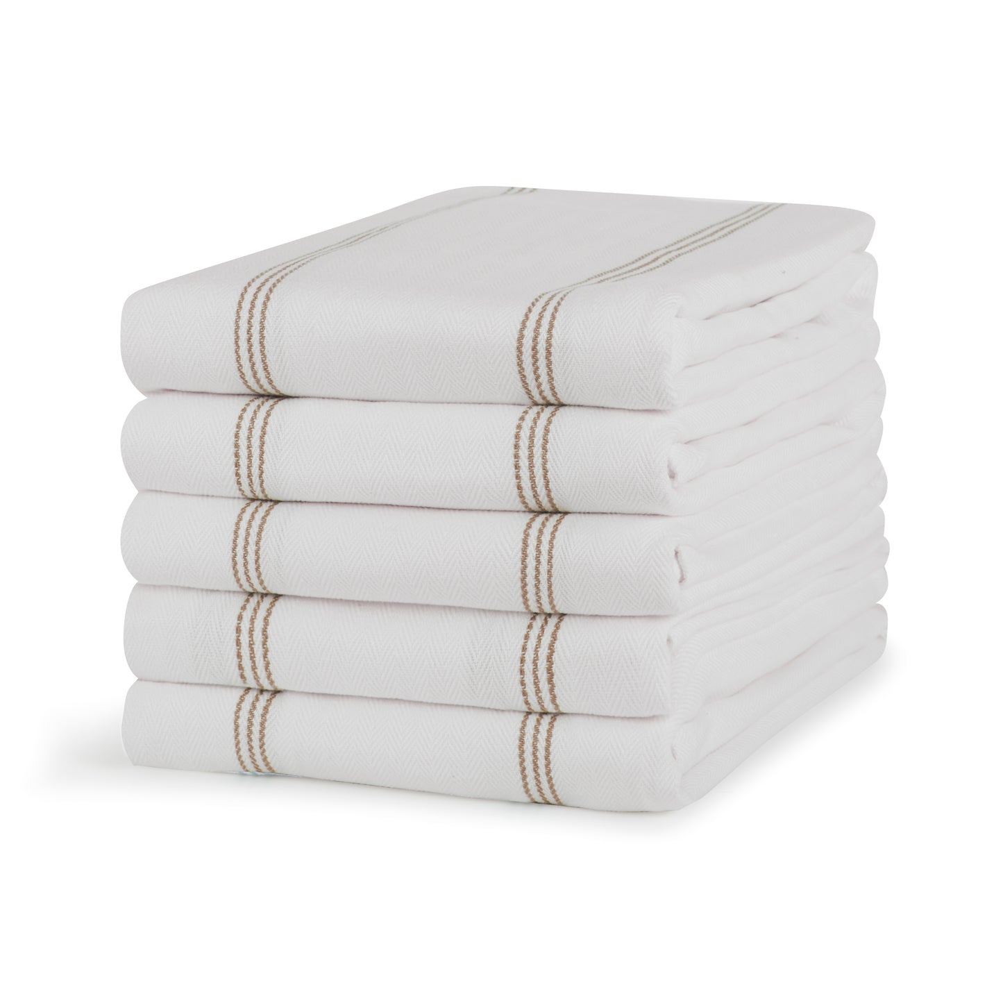 Set of 5 Herringbone Stripe Cotton Tea Towels in Three Colours