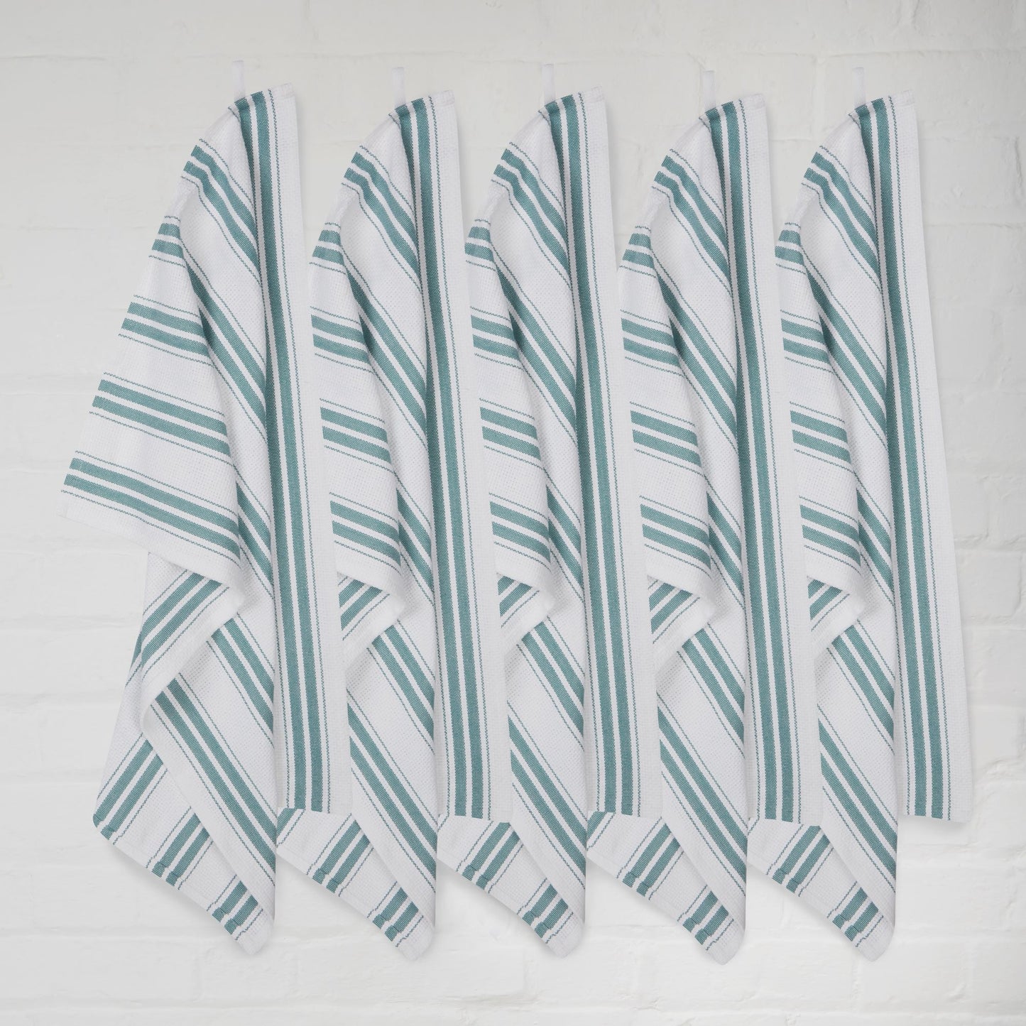 Set of 5 Basket Weave Striped Cotton Tea Towels in Five Colours