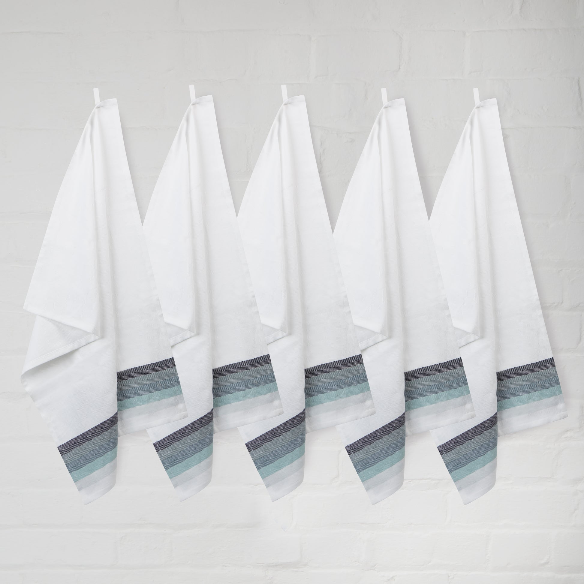 Set of 5 Multi-Coloured Herringbone Cotton Tea Towels in Six Colours - Sticky Toffee Store