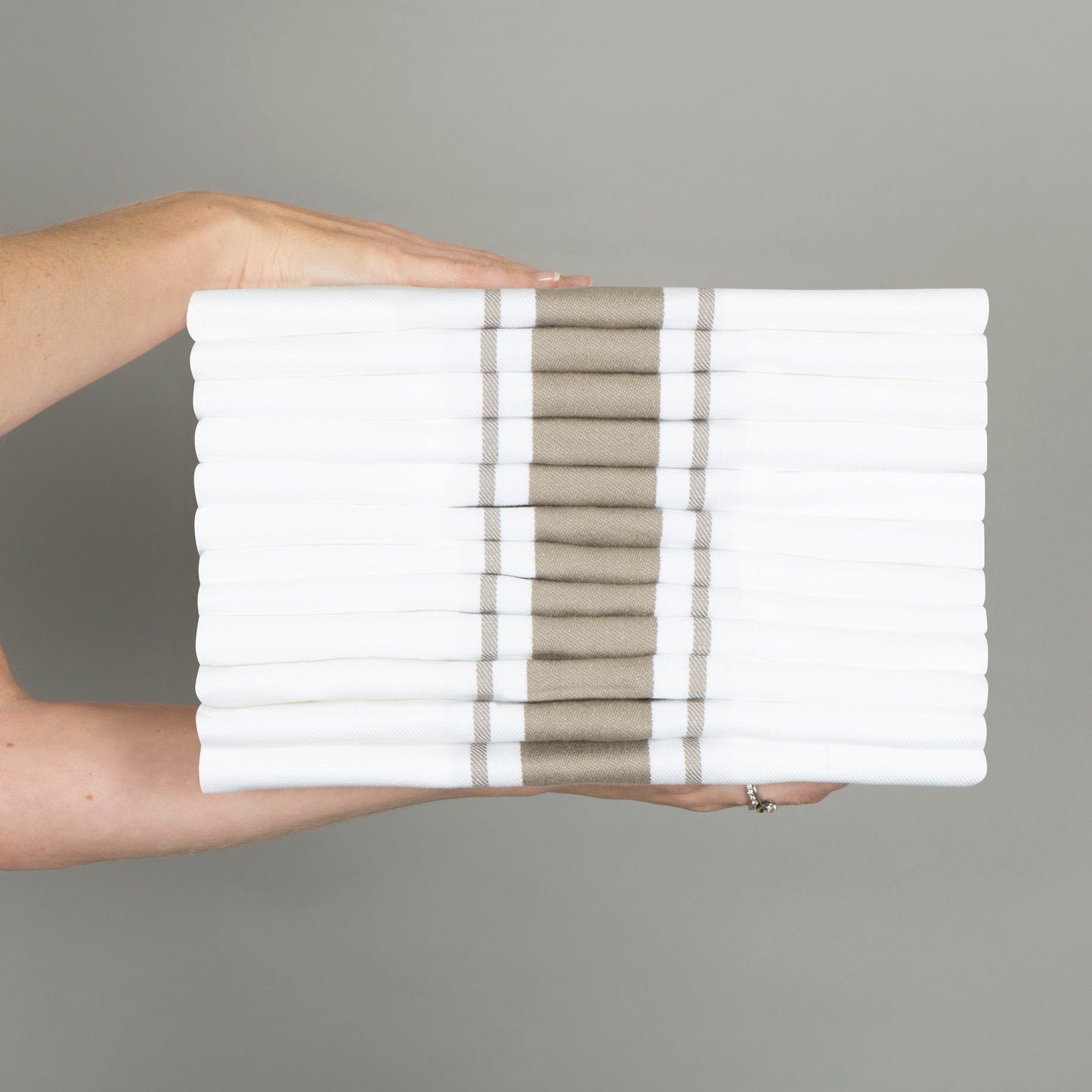 Large Set of 12 Striped Cotton Drill Tea Towels in Five Colours - Sticky Toffee Store