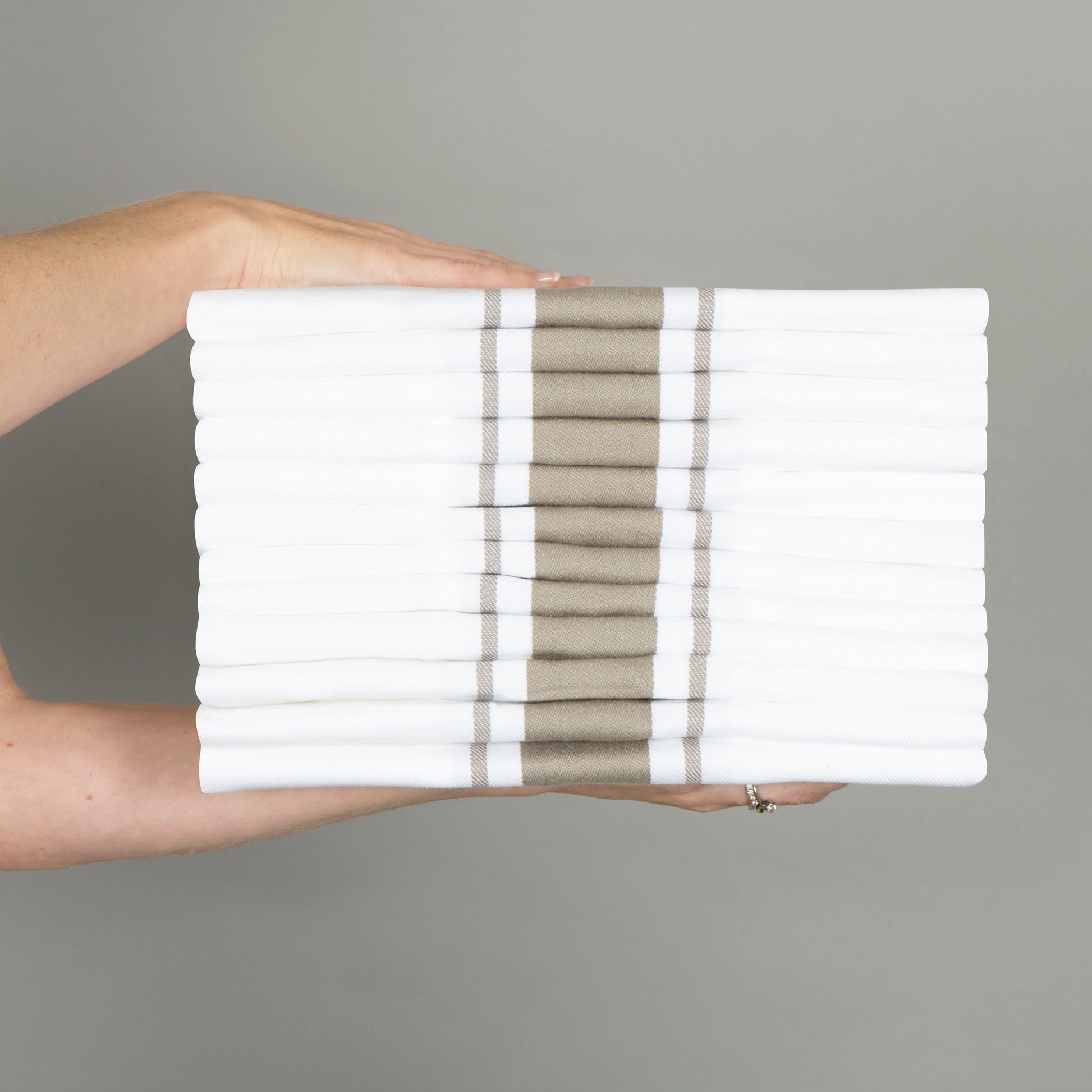 Large Set of 12 Striped Cotton Drill Tea Towels in Five Colours - Sticky Toffee Store