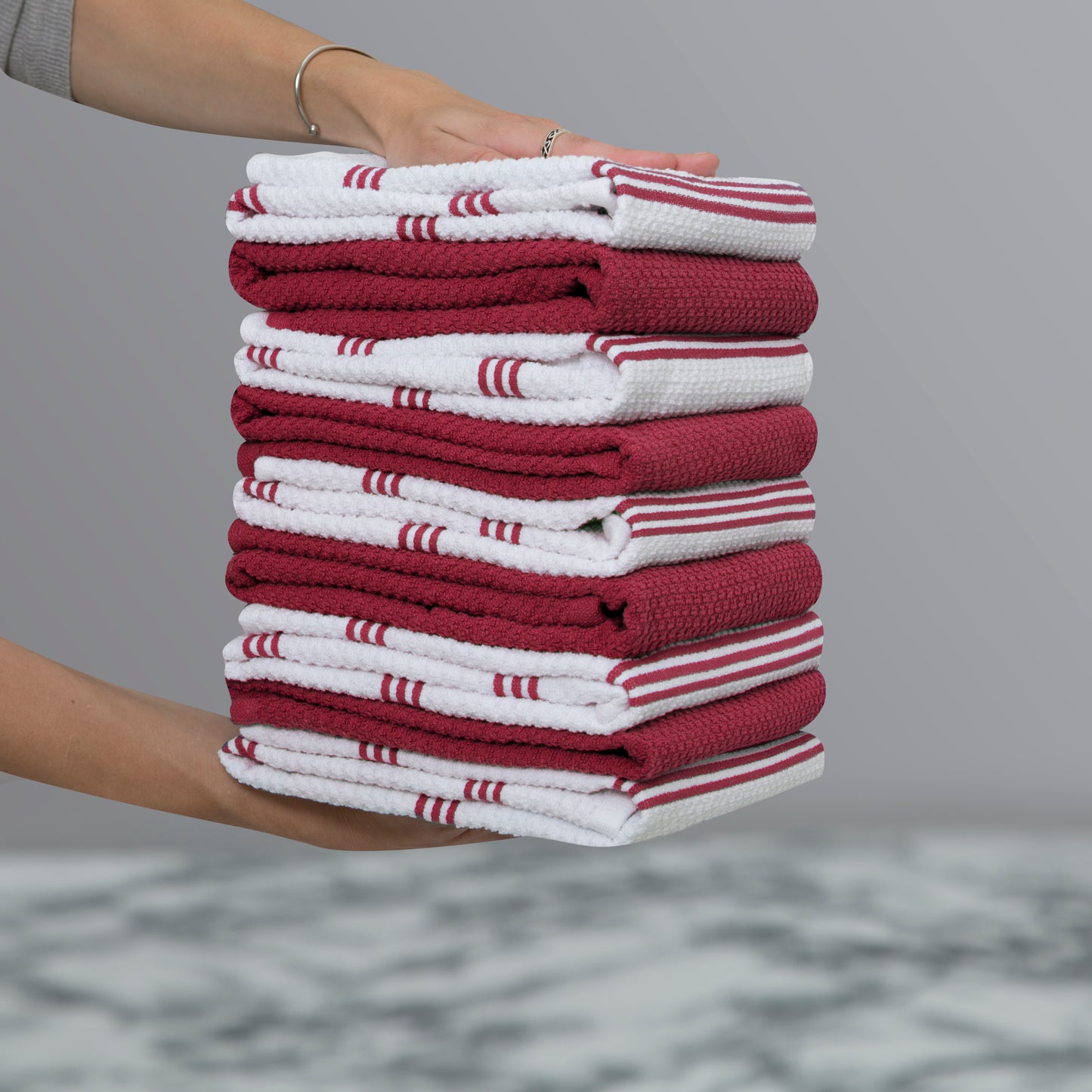 Large Set of 9 Cotton Terry Tea Towels in 4 Colours