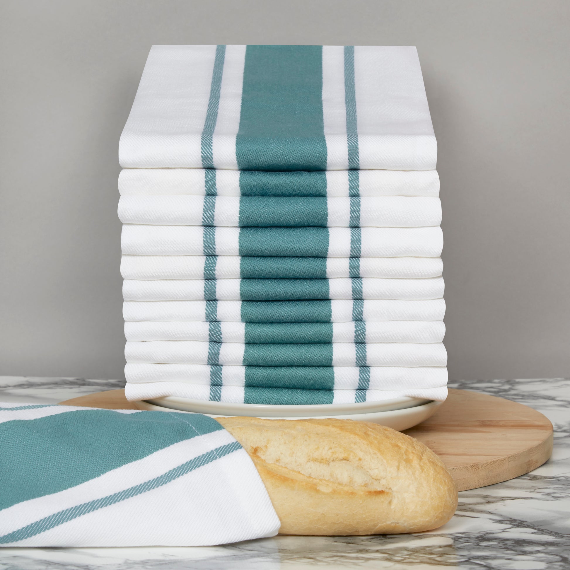 Large Set of 12 Striped Cotton Drill Tea Towels in Five Colours - Sticky Toffee Store