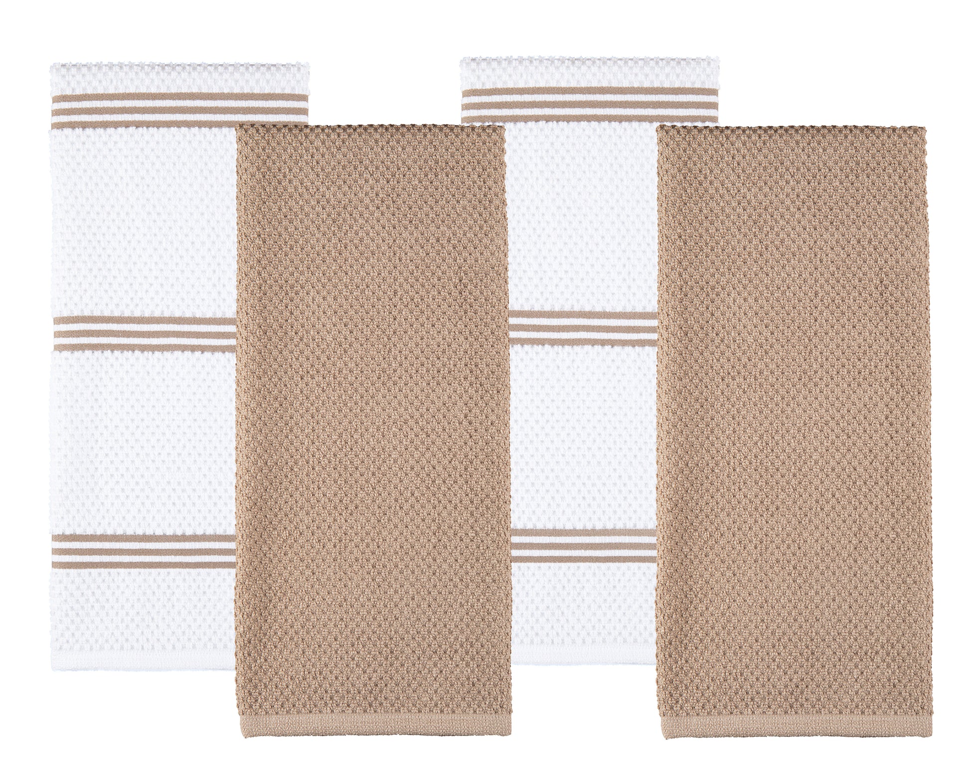 Sticky Toffee Mixed Pack Kitchen Dish Towels, Flat, Terry, Waffle and Herringbone, 4 Pack, 28 in x 16 in, Tan, Size: 16 x 28, Beige