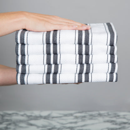 Set of 5 Basket Weave Striped Cotton Tea Towels in Four Colours - Sticky Toffee Store