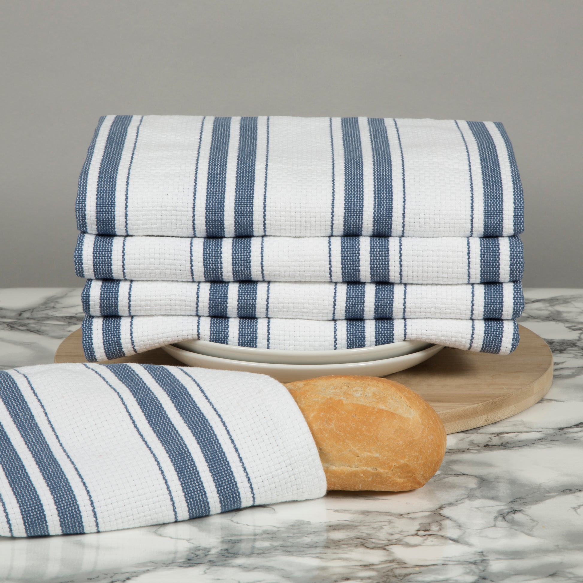 Set of 5 Basket Weave Striped Cotton Tea Towels in Four Colours - Sticky Toffee Store
