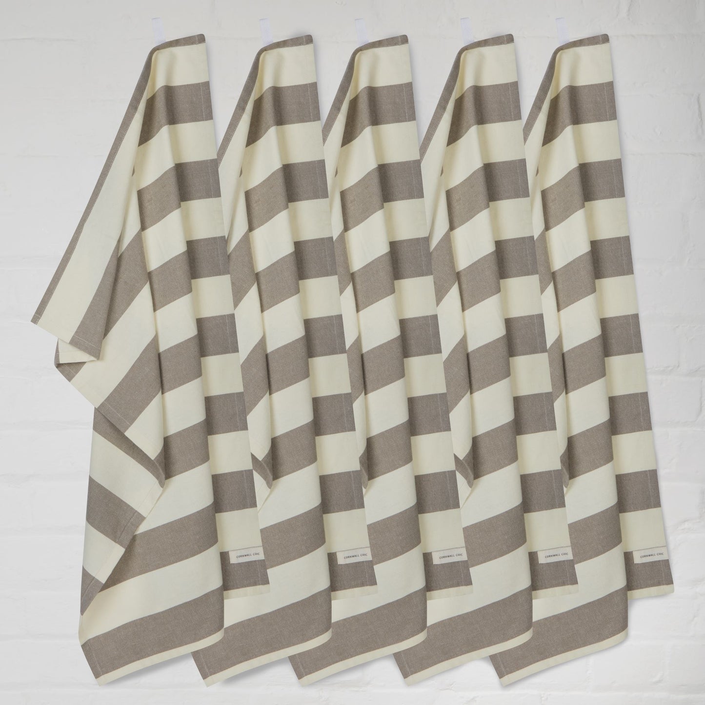 Set of 5 Woven Striped Cotton Tea Towels in Three Colours - Cornwall Chic