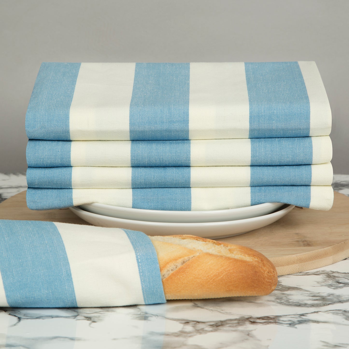 Set of 5 Woven Striped Cotton Tea Towels in Two Colours - Cornwall Chic - Sticky Toffee Store