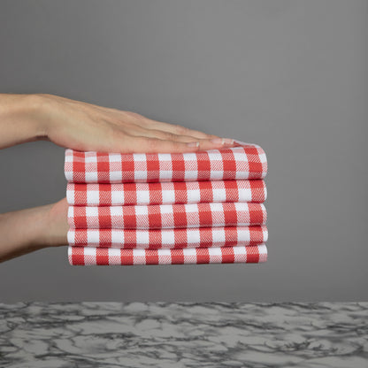 Set of 5 Thick Woven Mini Gingham Check Thick Cotton Tea Towels in Three Colours - Cornwall Chic - Sticky Toffee Store