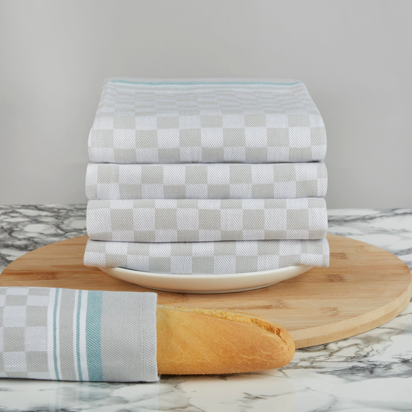 Set of 5 Woven Textured Check Tea Towels in Three Colours