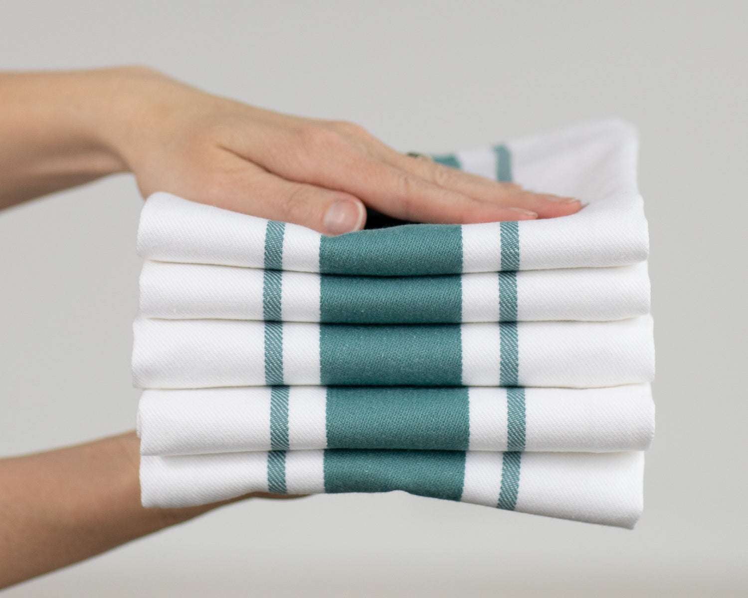 Set of 5 Striped Thick Cotton Drill Tea Towels in Ten Colours