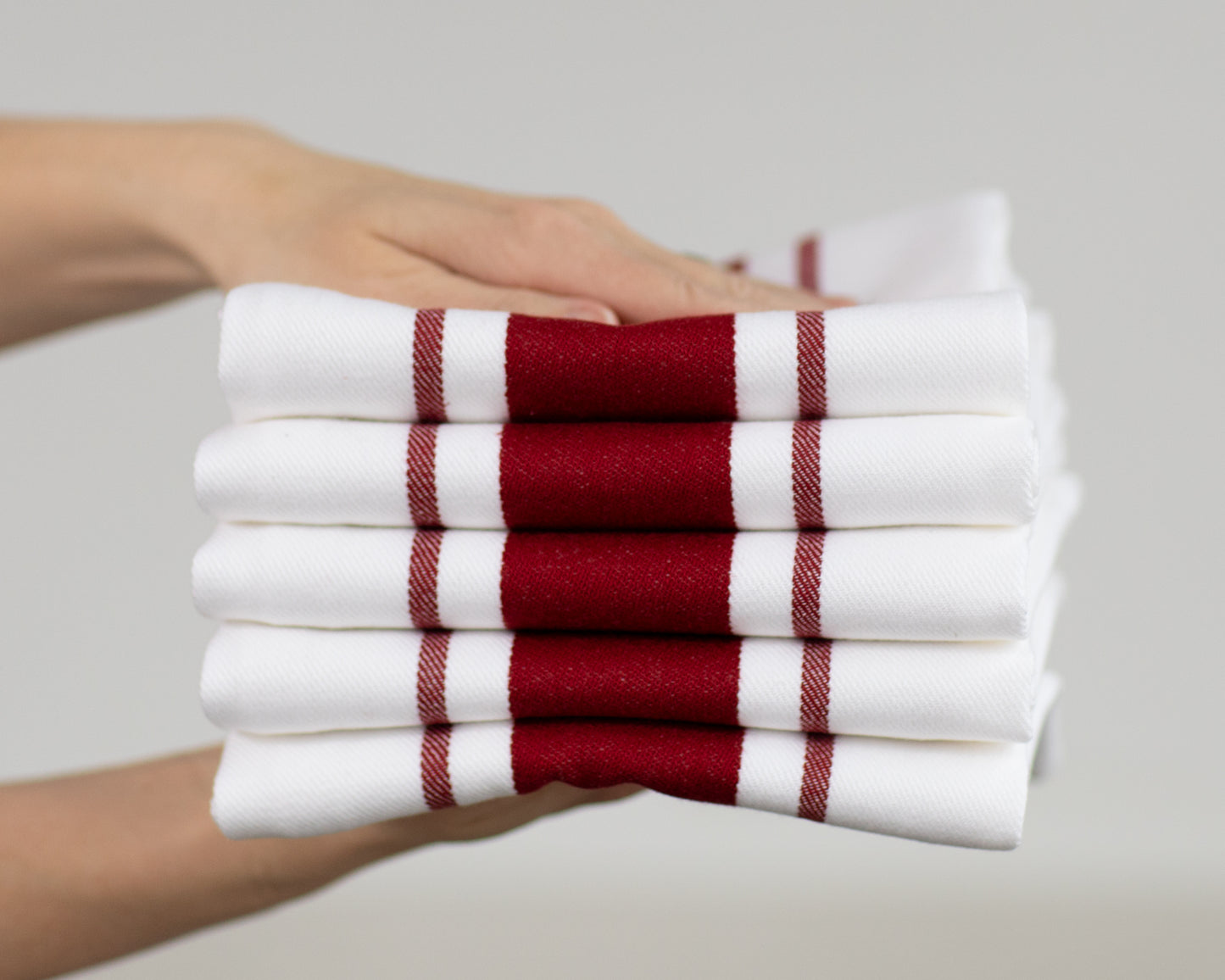 Set of 5 Striped Thick Cotton Drill Tea Towels in Ten Colours