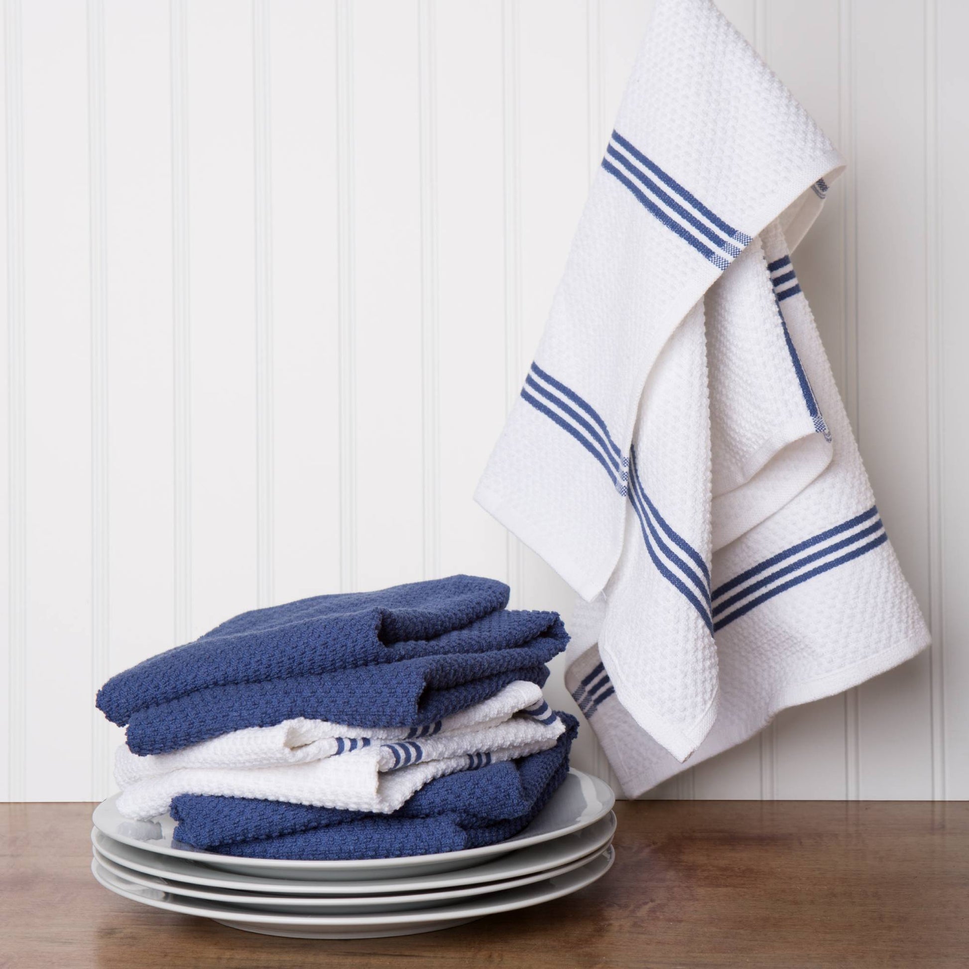 A & B TRADERS 100% Cotton Terry Tea Towels - Pack Of 6, Super Absorbent, 46x65cm, Machine Washable (Blue)