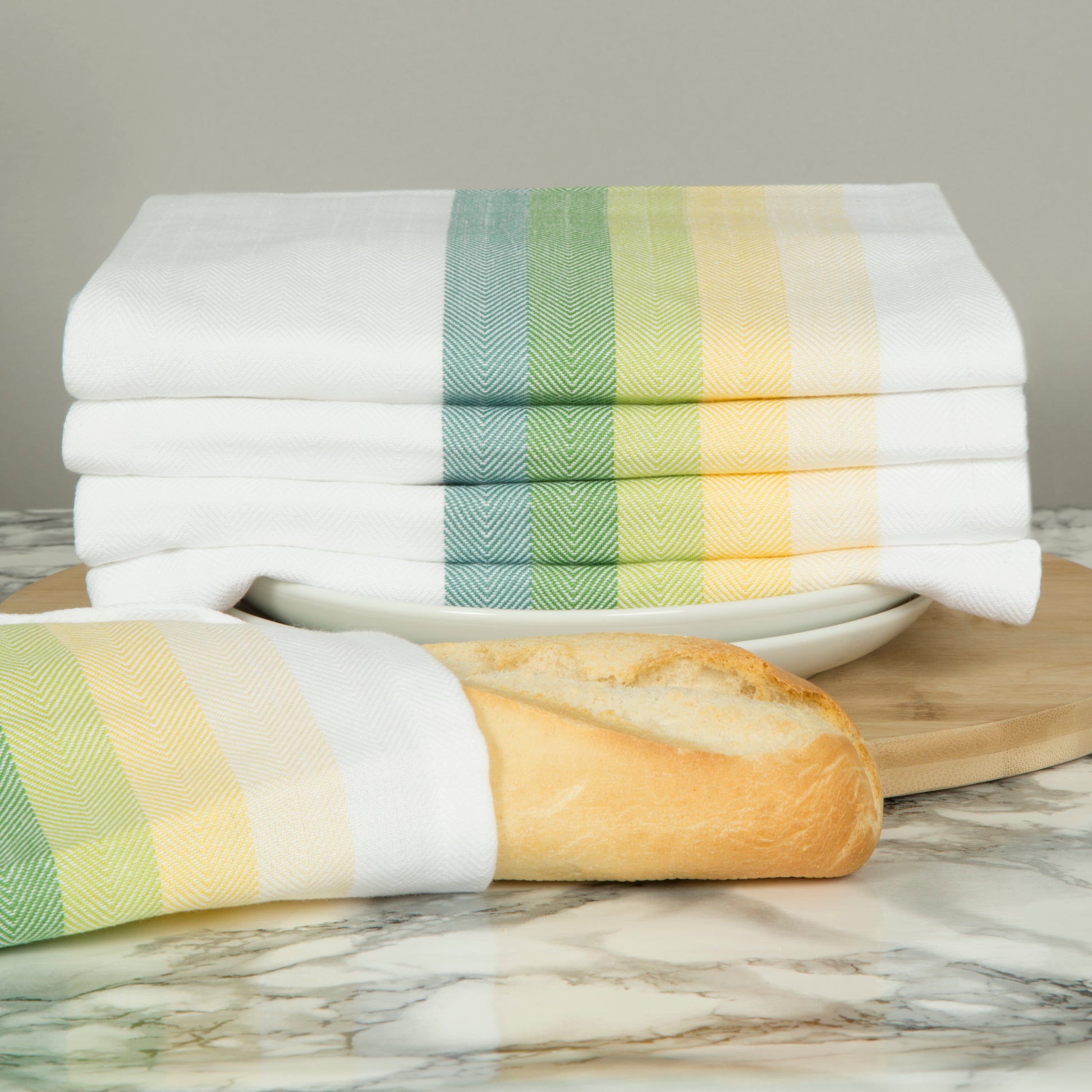 5 Multi-Coloured Herringbone Cotton Tea Towels