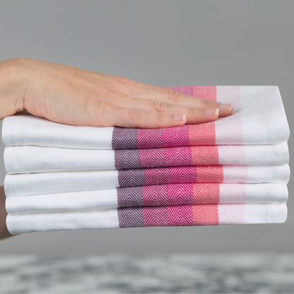 Set of 5 Multi-Coloured Herringbone Cotton Tea Towels in Six Colours - Sticky Toffee Store