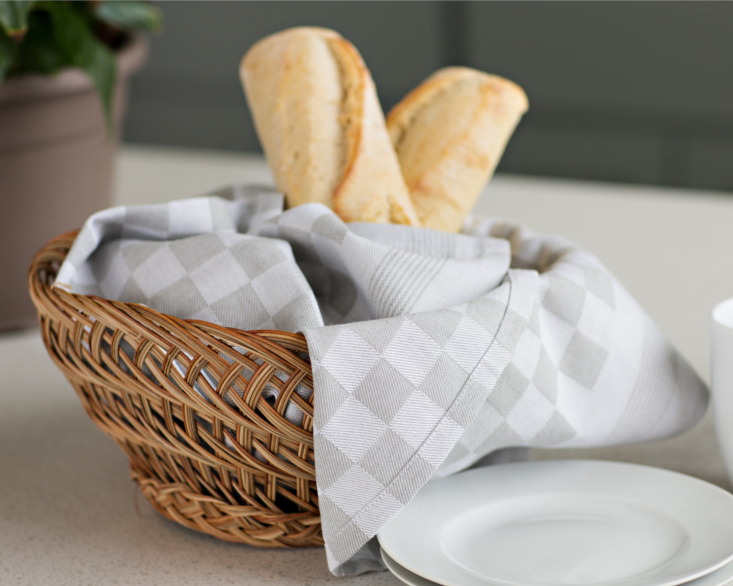 Large Set of 10 Woven Textured Check Tea Towels